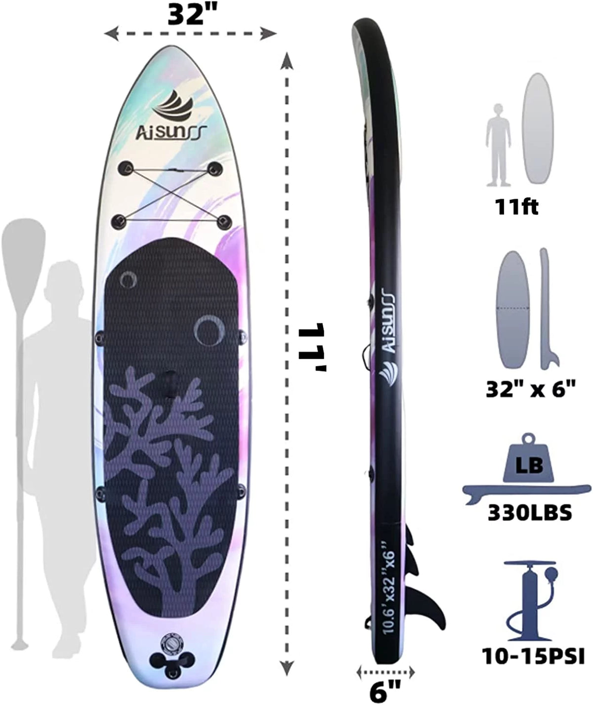 Inflatable Stand up Paddle Board 11ft Purple G986