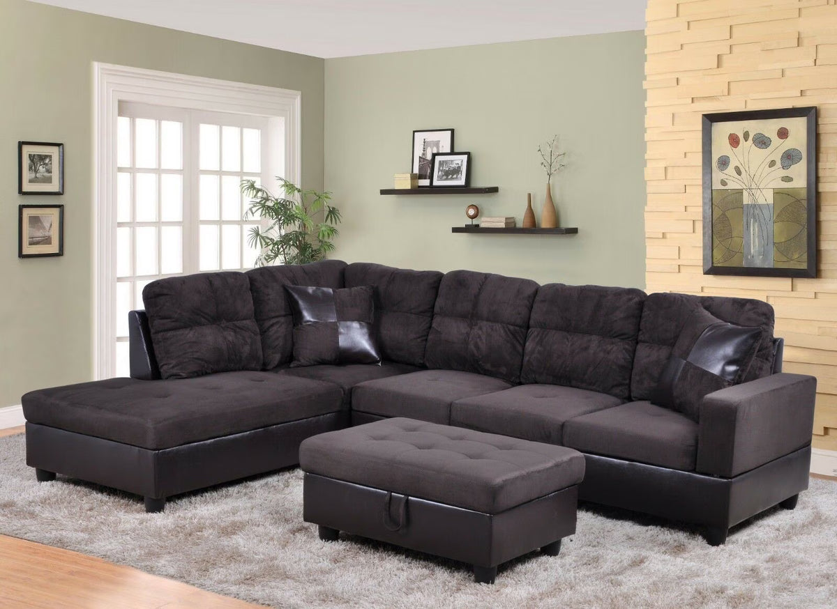3 PCS Sectional Sofa Set with Storage Ottoman and Matching Pillows X449118