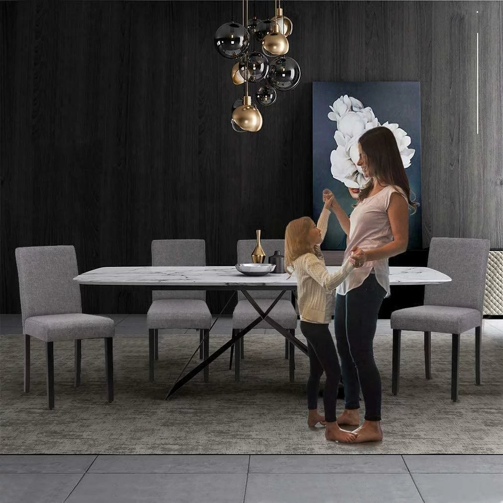 Gray Set of 4 Fabric Padded Dining Chairs with Solid Wooden Legs B35756
