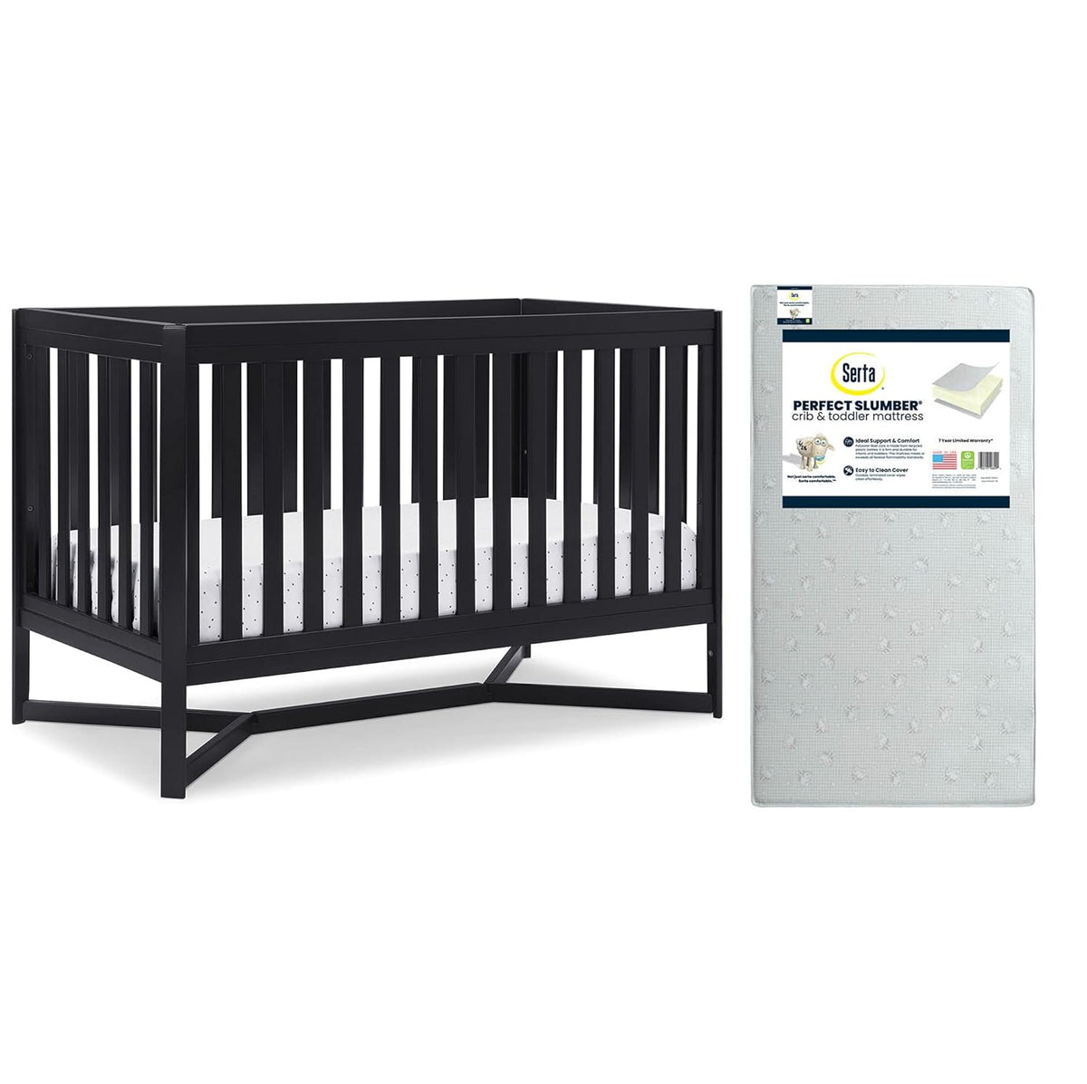 4-in-1 Convertible Crib and Dual Sided Crib & Toddler Mattress F64955