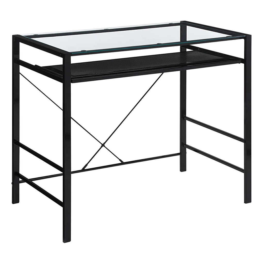 Computer Desk with Clear Tempered Glass Top and Black Metal Frame K609