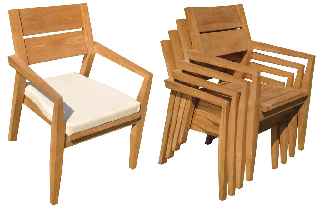 Grade-A Teak 7 Pc Dining Set with 6 Stacking Arm Chairs B9791