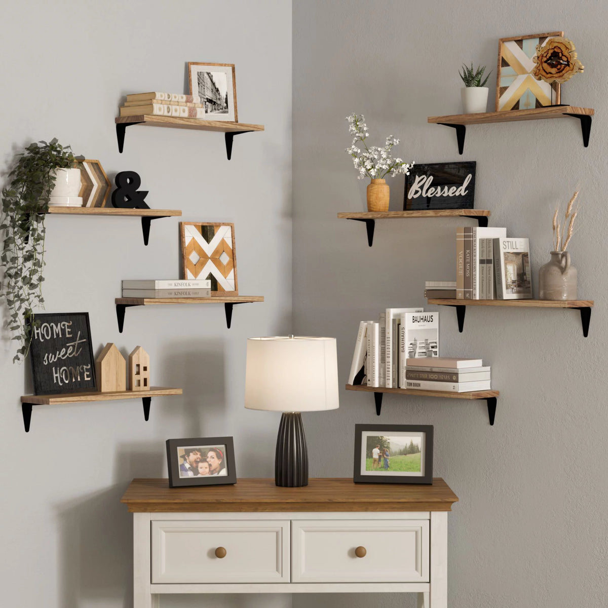 Set of 8 Black Floating Shelves A691845