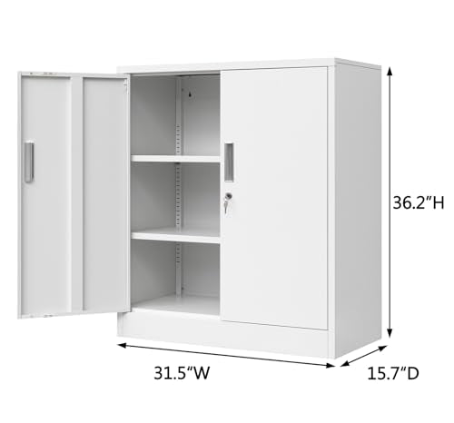 Black 36.2" H Metal Storage Cabinet with Shelves and Doors R434
