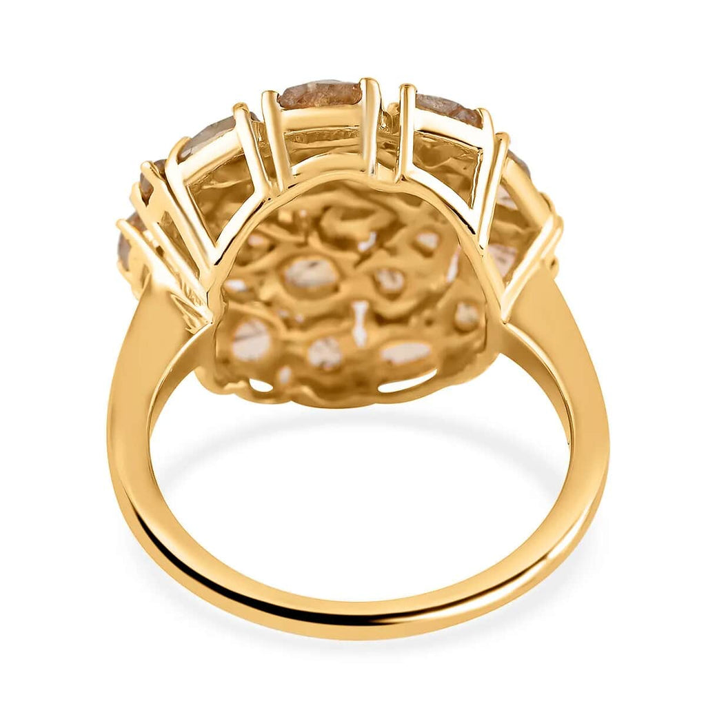 Champagne Diamond Mix 925 Sterling Silver 14K Yellow Gold Plated Cluster Ring Size 8 P4495
