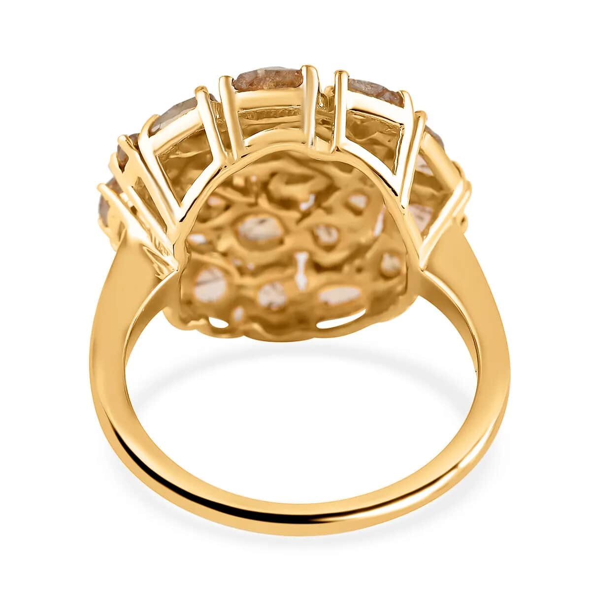 Champagne Diamond Mix 925 Sterling Silver 14K Yellow Gold Plated Cluster Ring Size 8 P4495