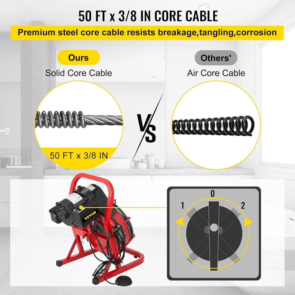 50 Ft x 3/8 Inch Portable Drain Cleaner with 8 Auger Bits Y821090