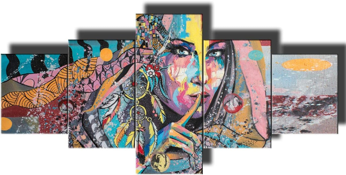 American Indian 5 Piece Canvas Wall Art Framed 50''Wx24''H S76113