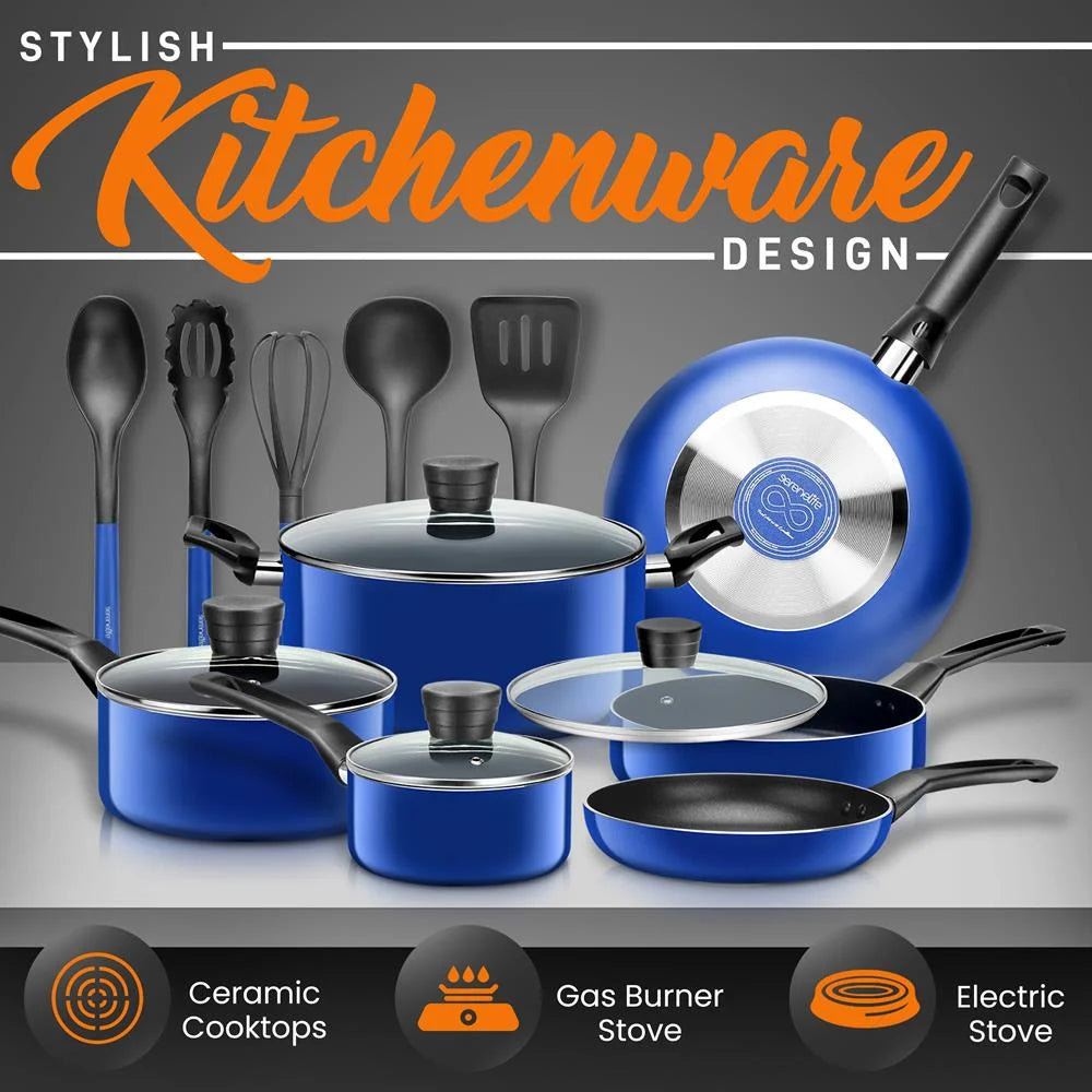 15 Piece Non Stick Blue Cookware Set X159