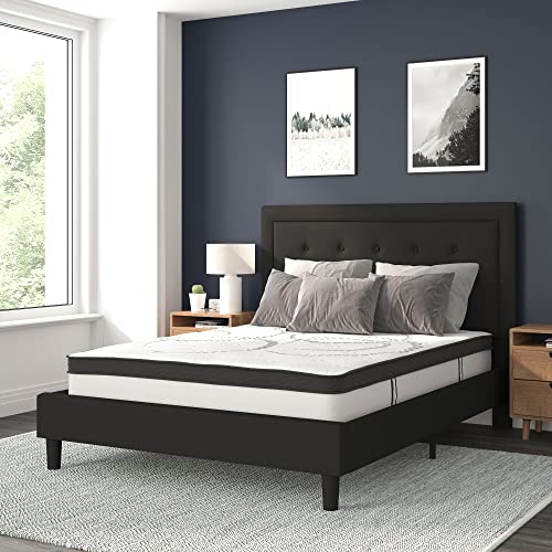 Queen Size Beige Fabric Upholstered Platform Bed with Pocket Spring Mattress I749470