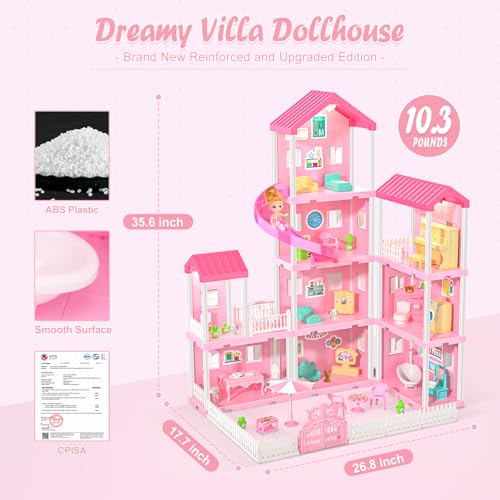 4-Story Dollhouse Playset with 2 Dolls and Accessories F999103
