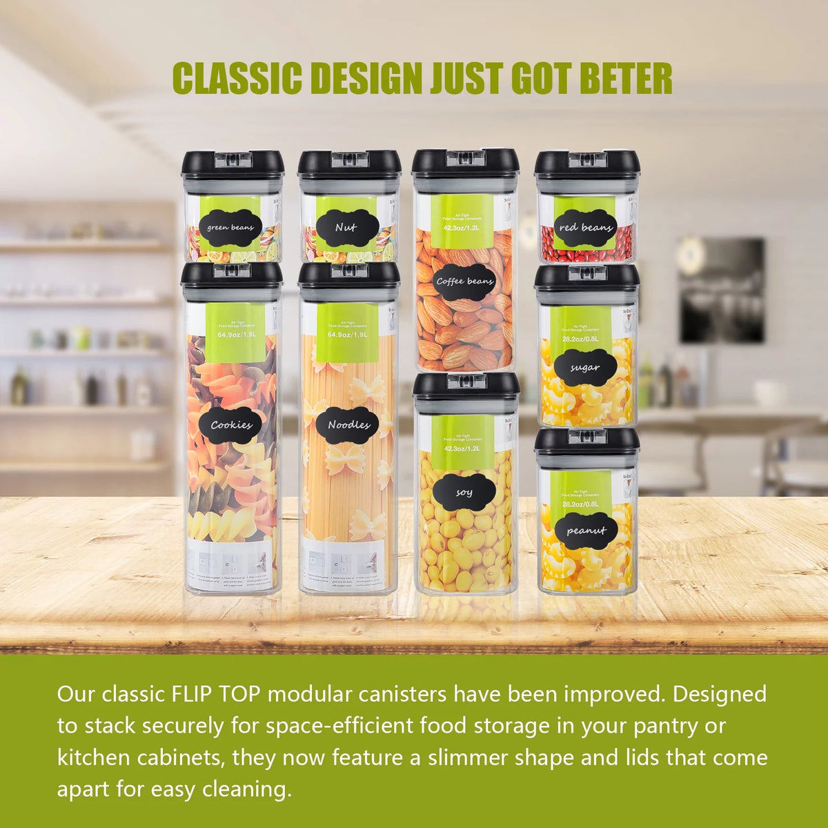9 Pc Clear Plastic Airtight Food Container Set with Black Lid B429