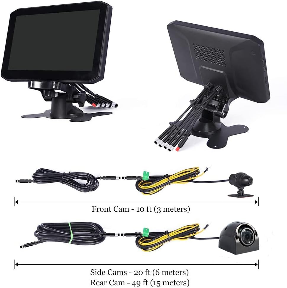 4CH Dash Cam Backup Camera 7.0'' Monitor Recording DVR Front & Sides & Rear VGA with Infrared Night Vision Lens R4940
