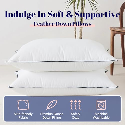King Size 2 Pack Goose Feather and Down Bed Pillow, 20x36 Inches W62078
