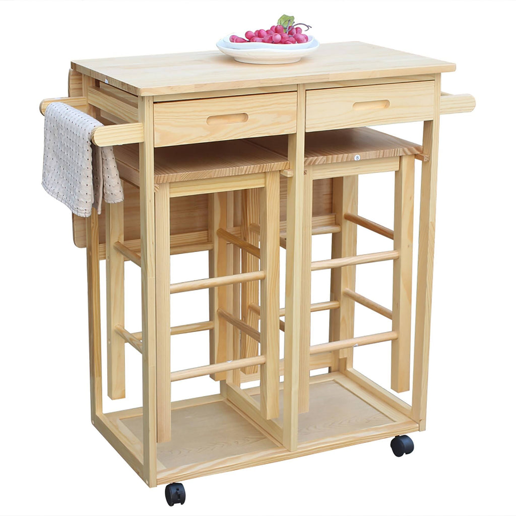 Folding Dining Cart Bar Table with 2 Stools U859