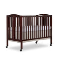Full Size 2-in-1 Folding Stationary Side Crib with Locking Wheels, Espresso Q905