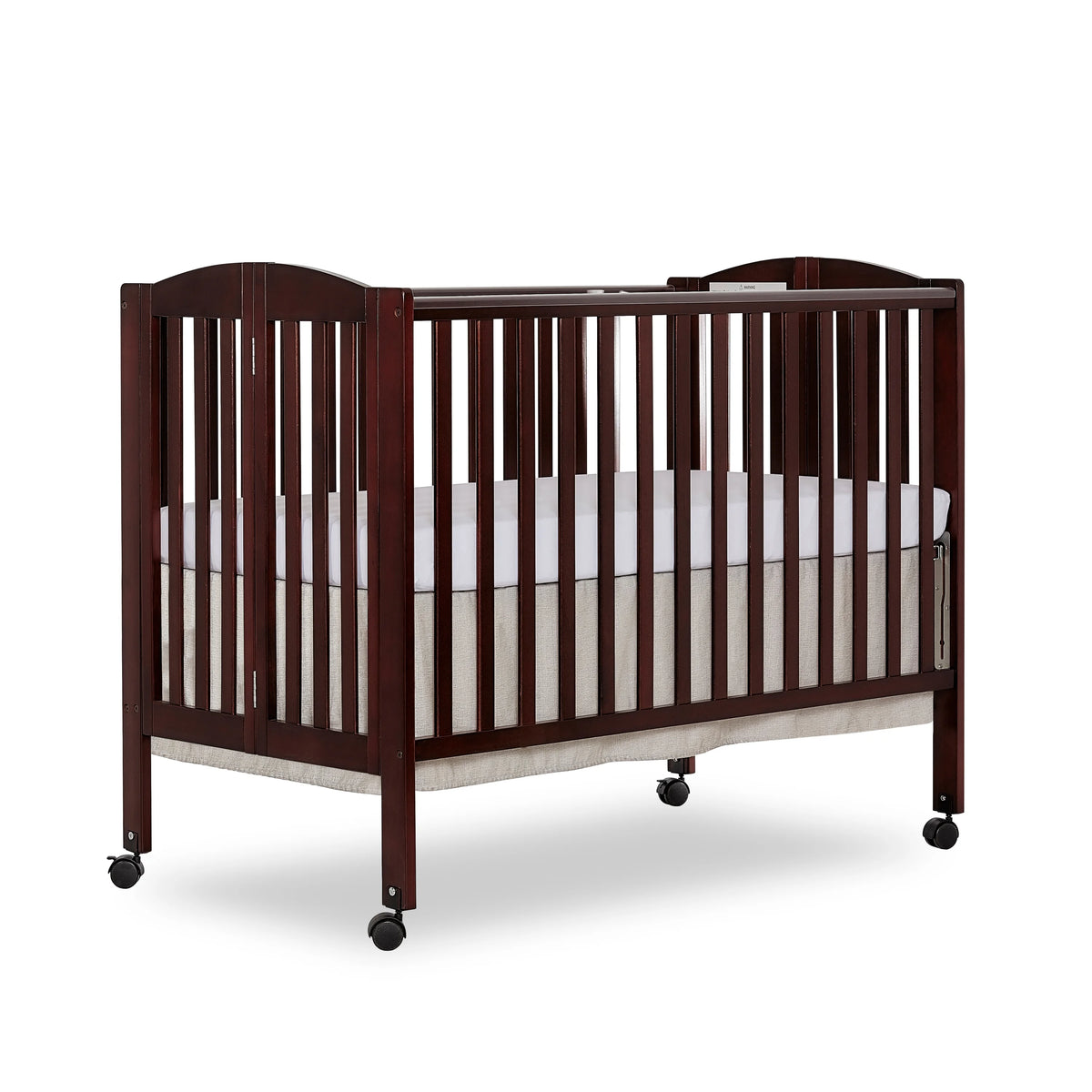 Full Size 2-in-1 Folding Stationary Side Crib with Locking Wheels, Espresso Q905