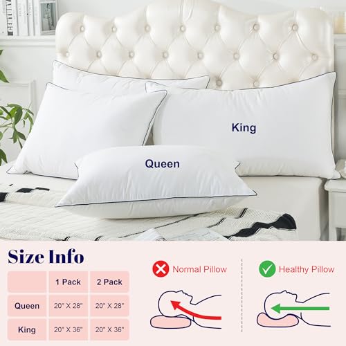 King Size 2 Pack Goose Feather and Down Bed Pillow, 20x36 Inches W62078