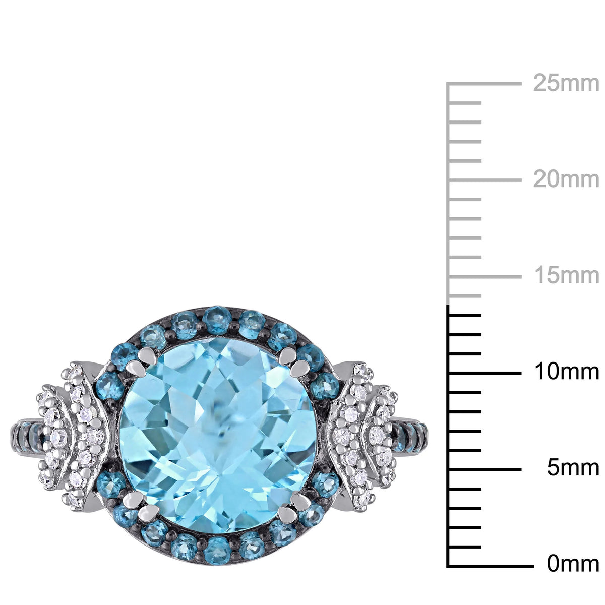 Sterling Silver Halo Bridal Set with Round Blue Topaz and Diamond R273