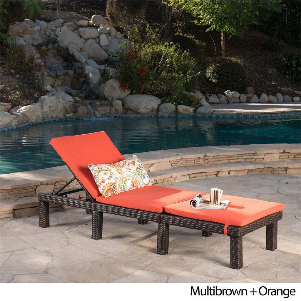 MultiBrown Wicker Chaise Lounge with Orange Cushion K5178