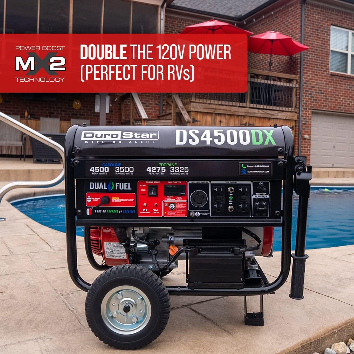 Dual Fuel Portable Generator 4850 Watt Gas or Propane Electric Start Red Black C51064