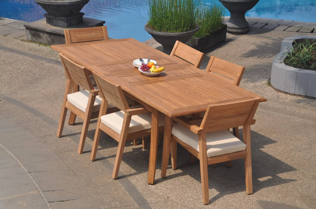 Grade-A Teak 7 Pc Dining Set with 6 Stacking Arm Chairs B9791