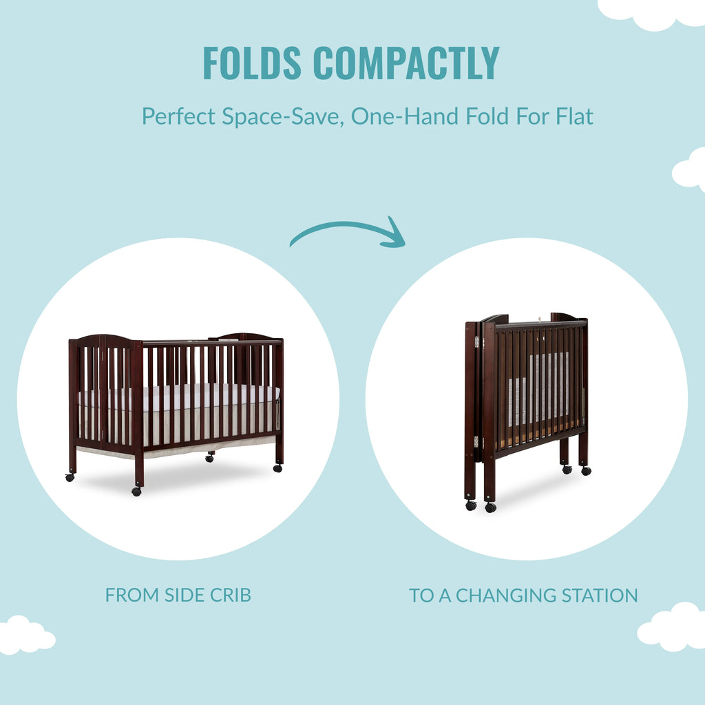 Full Size 2-in-1 Folding Stationary Side Crib with Locking Wheels, Espresso Q905