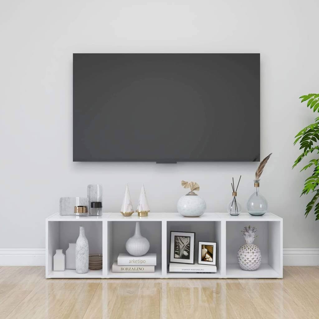 4 Pcs White Chipboard TV Cabinets A3067