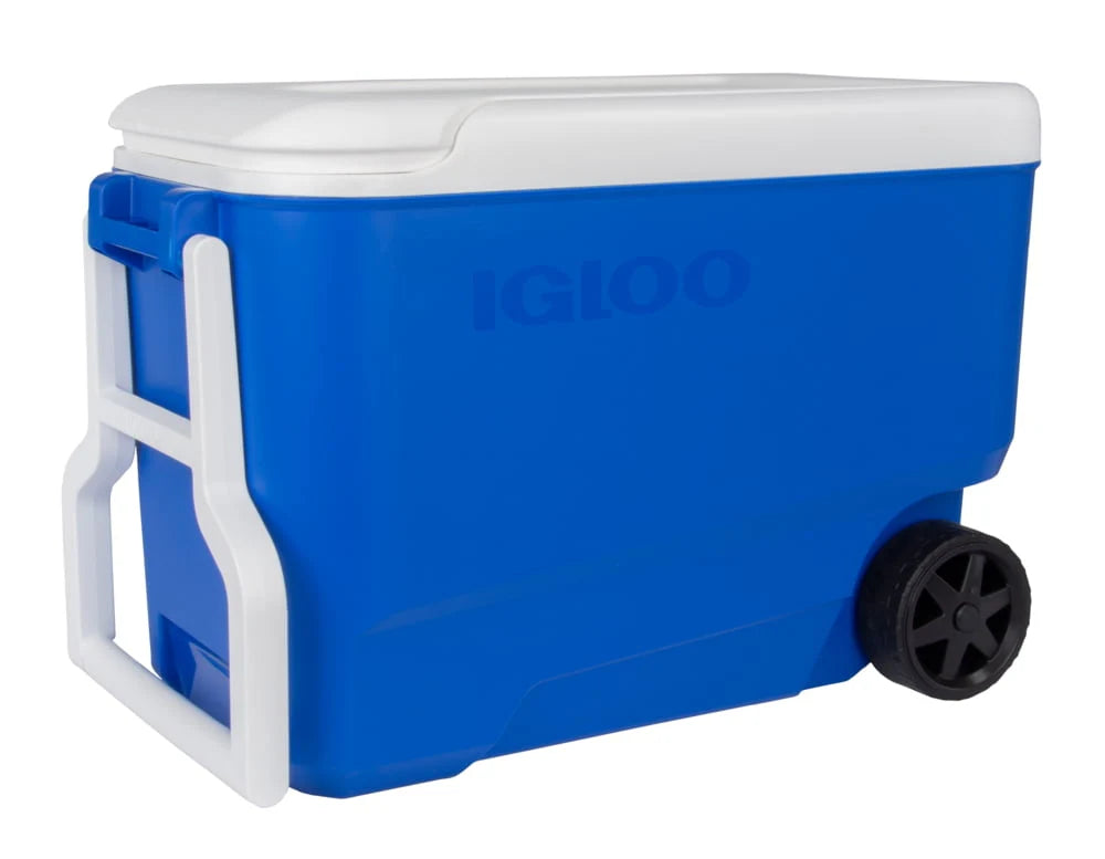 38 QT. Hard-Sided Ice Chest Cooler with Wheels, Blue I1878