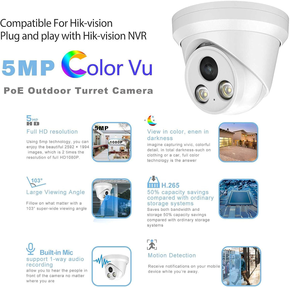 5MP Turret PoE Security IP Camera with Mic/Audio A192
