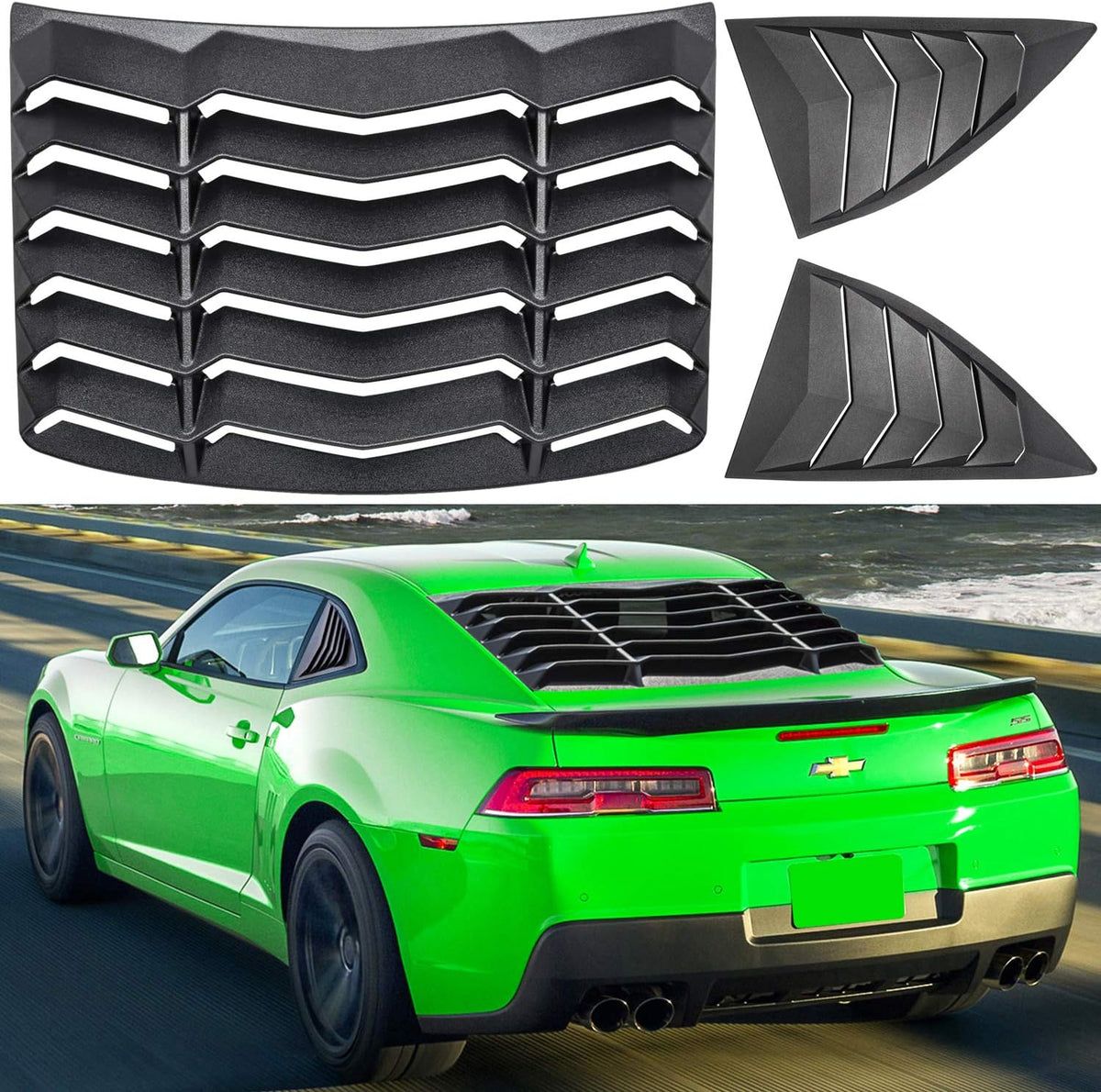 Matte Black Rear Side Window Louvers Sun Shade Cover for Camaro 2010 2011 2012 2013 2014 2015 L5488
