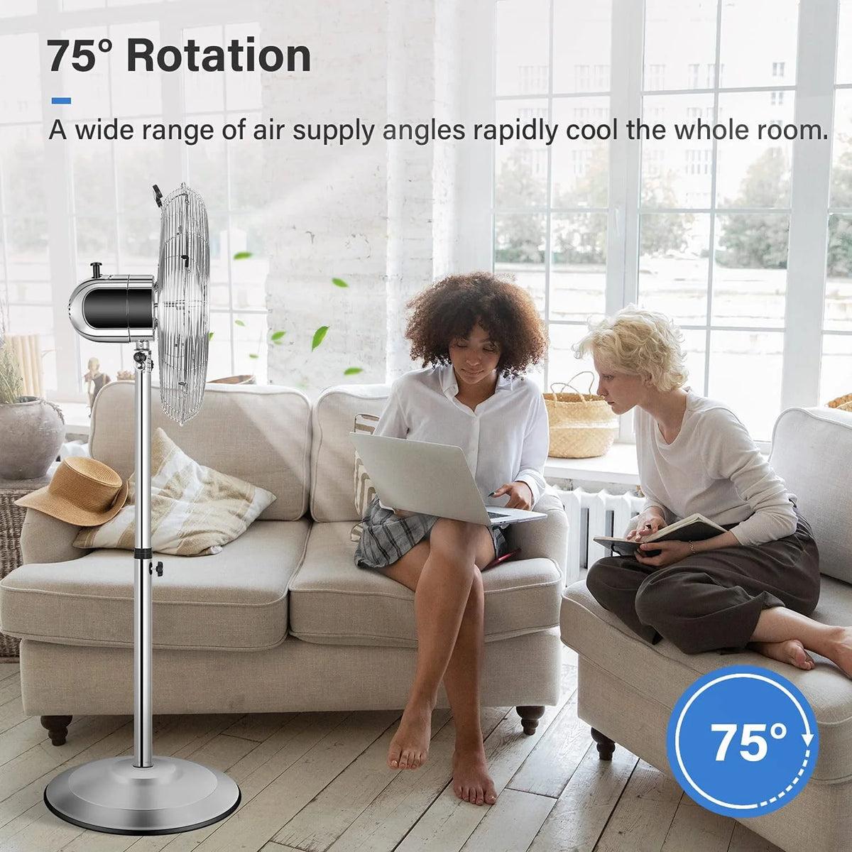 Metal Pedestal Fan, Quiet Oscillating Standing Fan with Height Adjustable G409