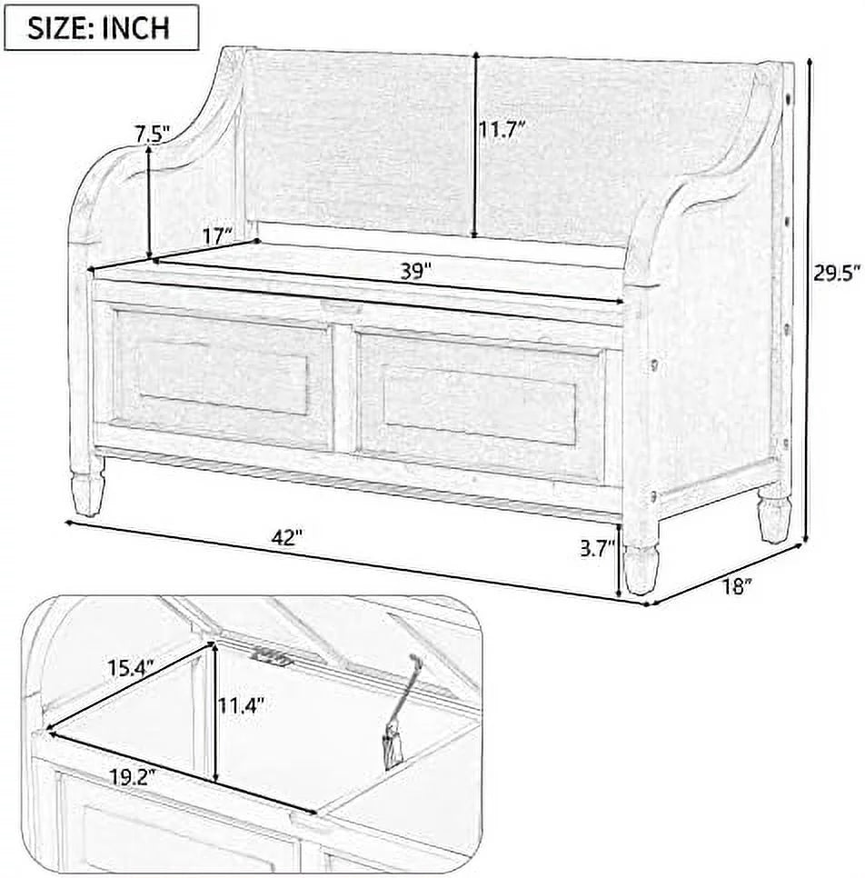 Rustic Entry Bench with Hidden Compartments and Removable Cushion (Antique Navy) M22017