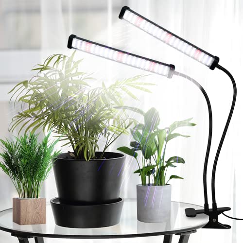 6000K Full Spectrum Clip Plant Growing Lamp with White Red LEDs, 5-Level Dimmable, Auto On Off Timing 4 8 12Hrs Z854552