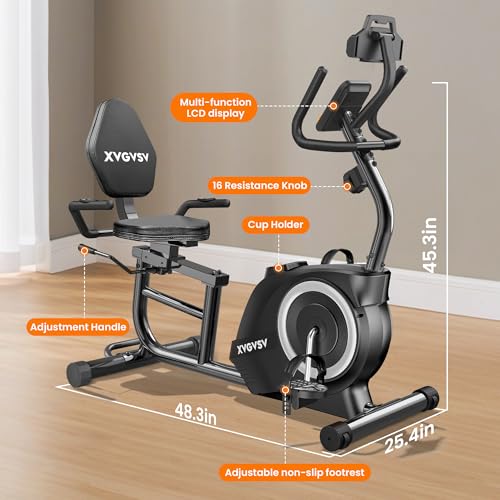 Recumbent Exercise Bike, 16-Level Resistance, Adjustable Seat, 400LB Capacity F43929
