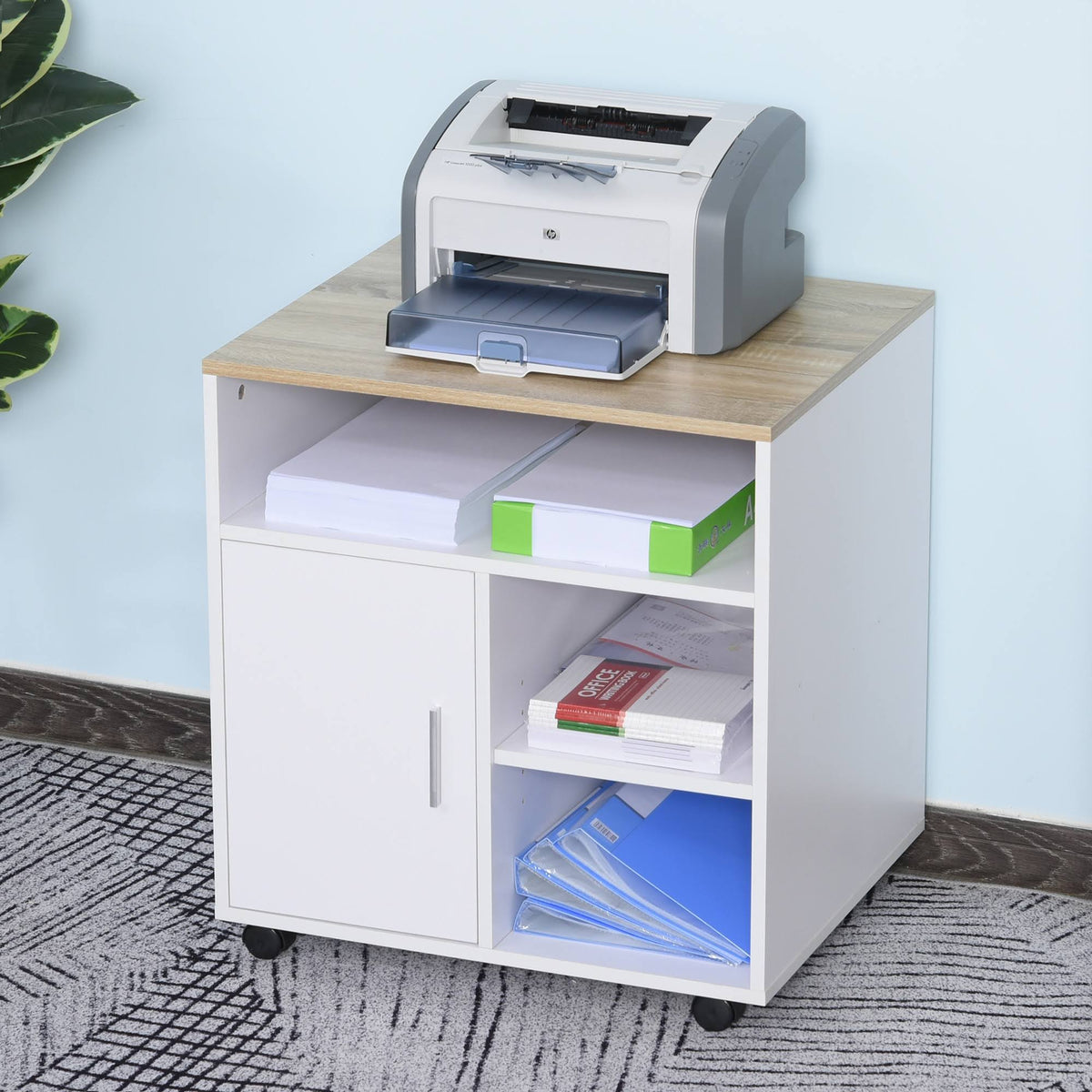 White Printer Stand with 4 Wheels V52789