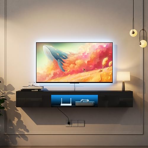 65" Floating TV Stand with LED Lights and Storage V164879