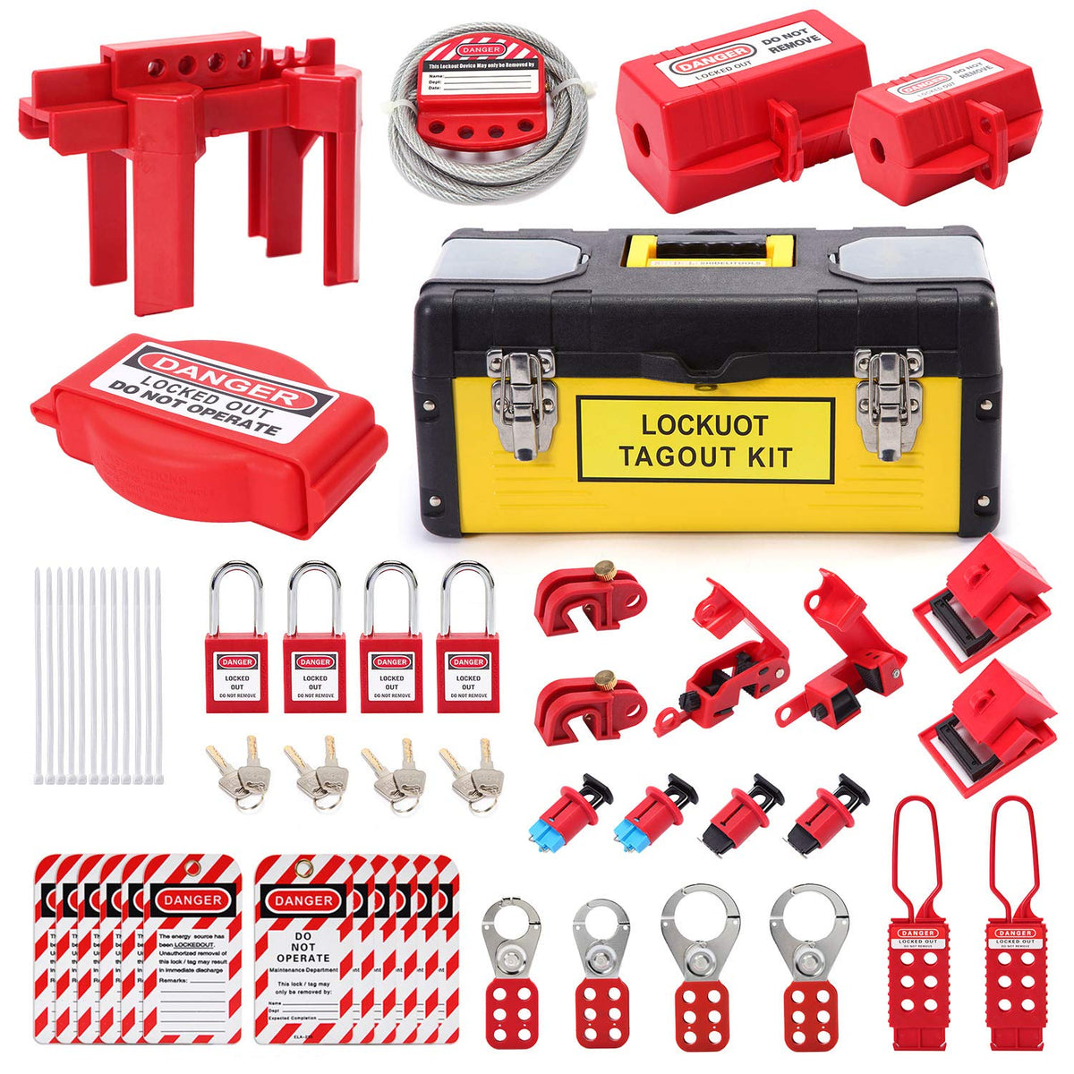 Lockout Tagout Kit Safety Padlocks Hasp Breaker Valve Steel Cable Lockout Tags R1833