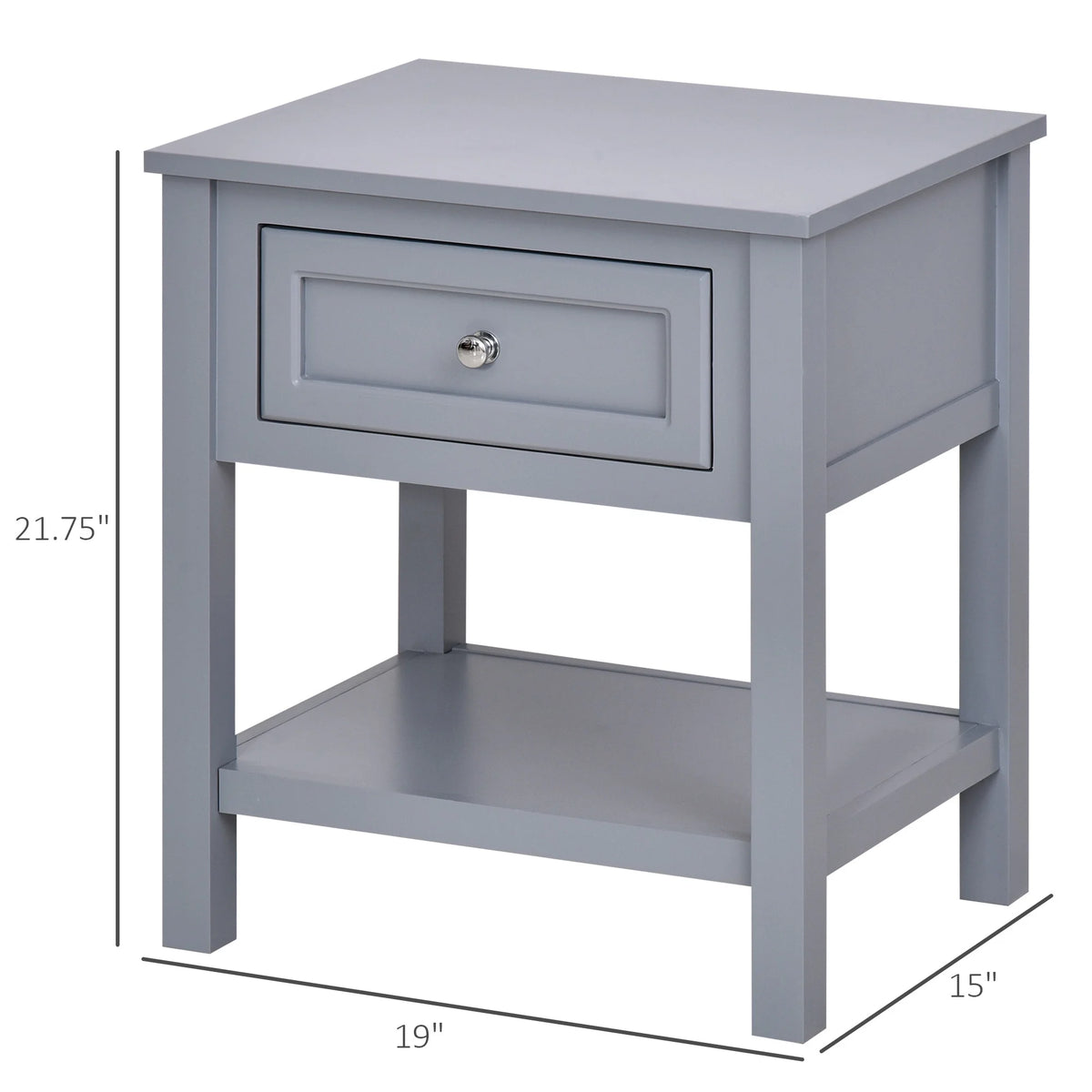Accent End Table with Gray Tabletop, Storage Drawer, and Bottom Shelf O399