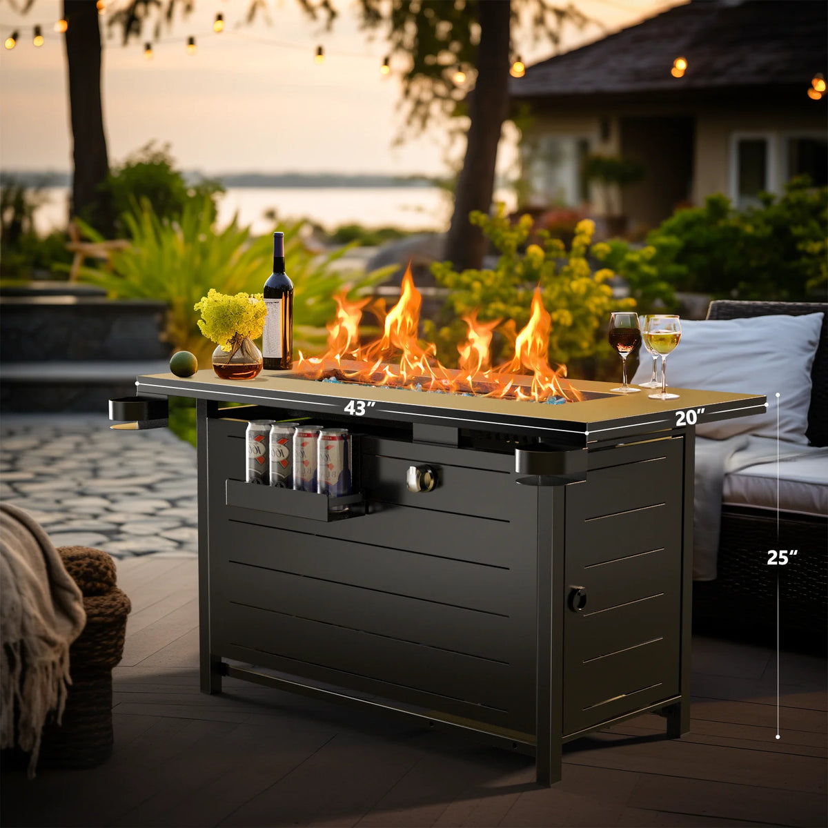 28 Inch 50000 BTU Steel Propane Fire Pit Table with Lid and Lava Rock K6252