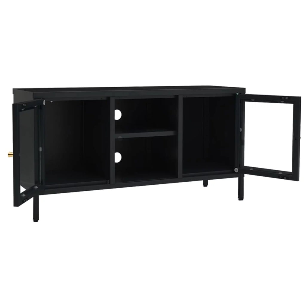 Black Steel TV Stand with Glass Doors S4990