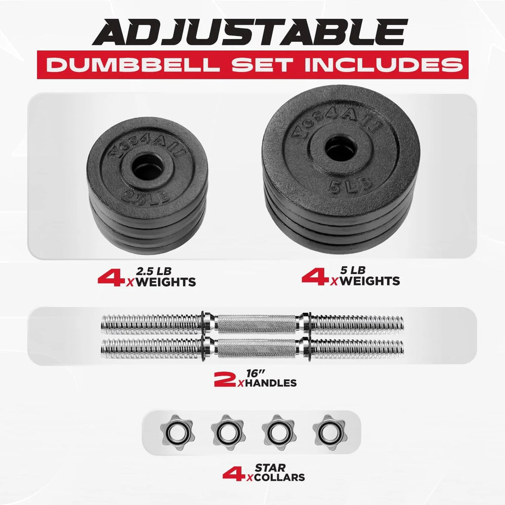 Adjustable 50 lbs Cast Iron Dumbbell Set J575971