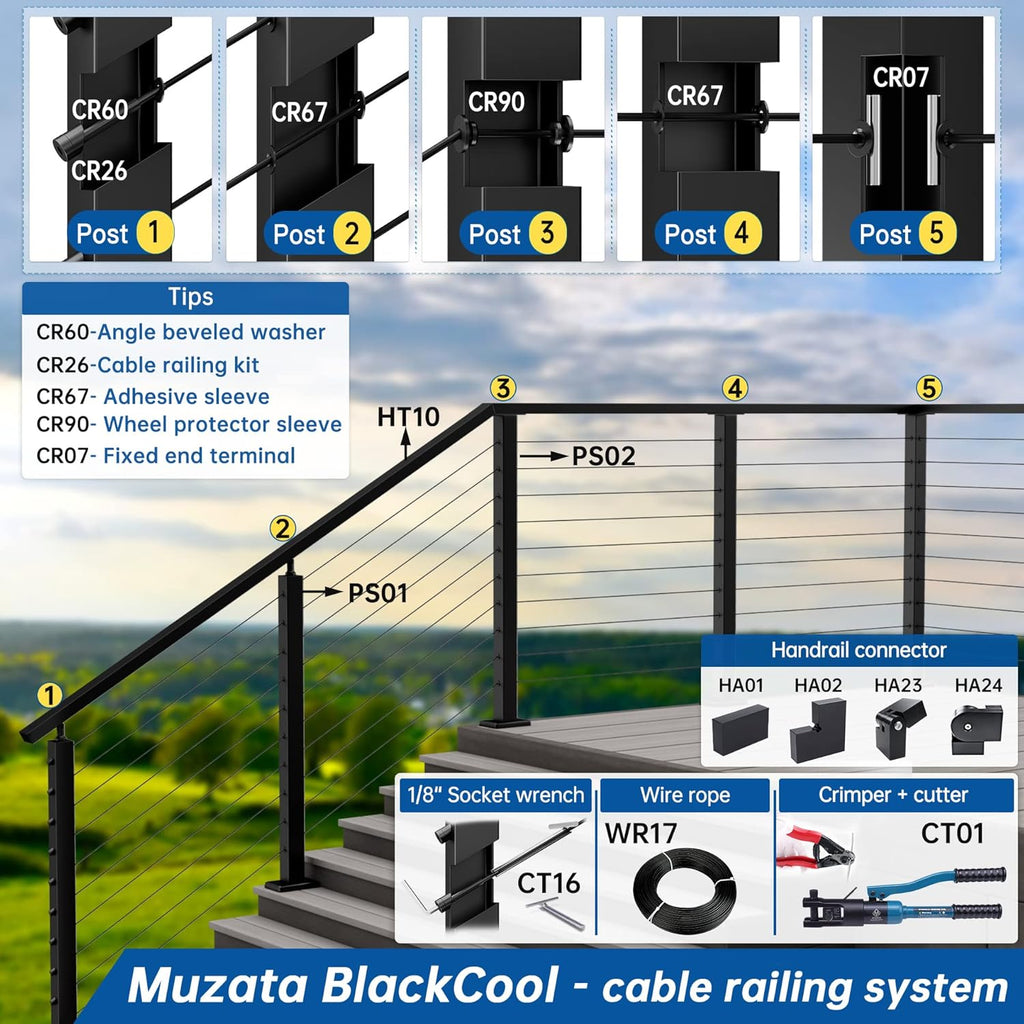 2pack Adjustable Angled Stairs Handrail Connector POM Black T1539