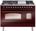 48 Dual Fuel Natural Gas Range in Burgundy with Bronze Trim I7037