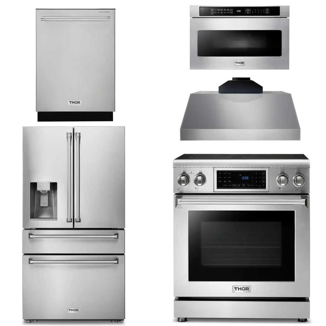 30 Electric Range, Range Hood, Microwave, Refrigerator with Water and Ice Dispenser, Dishwasher B694
