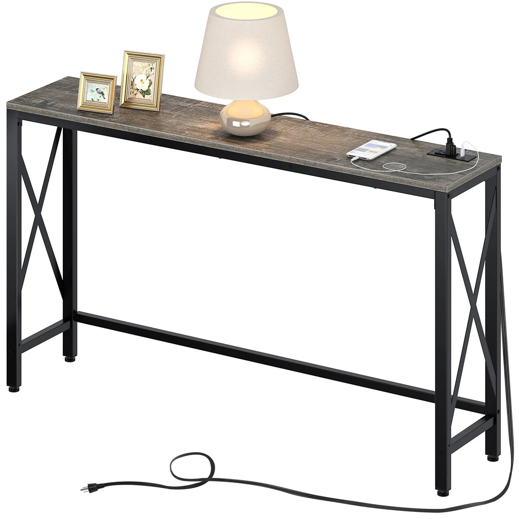 Console Table with Power Outlet, 55 Inch, Rustic Brown A893523
