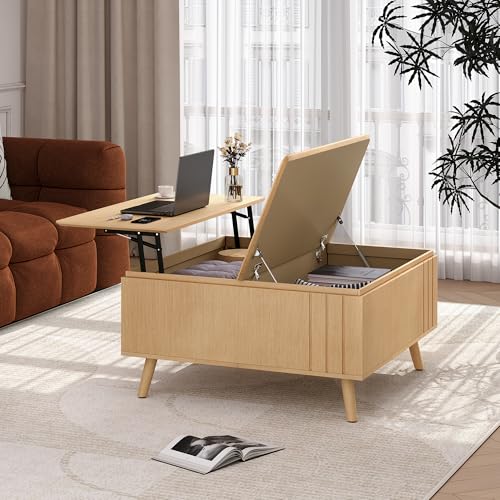 Round Storage Coffee Table with Sliding Cabinet Door, Walnut J203
