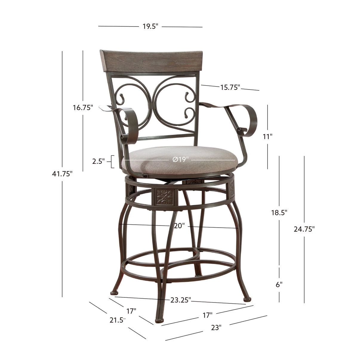 25" Indoor Metal Swivel Counter Stool R719