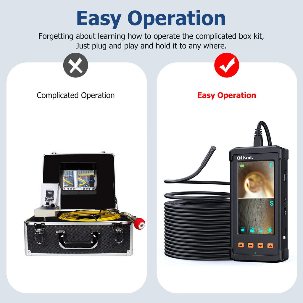 50FT Dual Lens Borescope Camera with Light IP68 Waterproof P8339