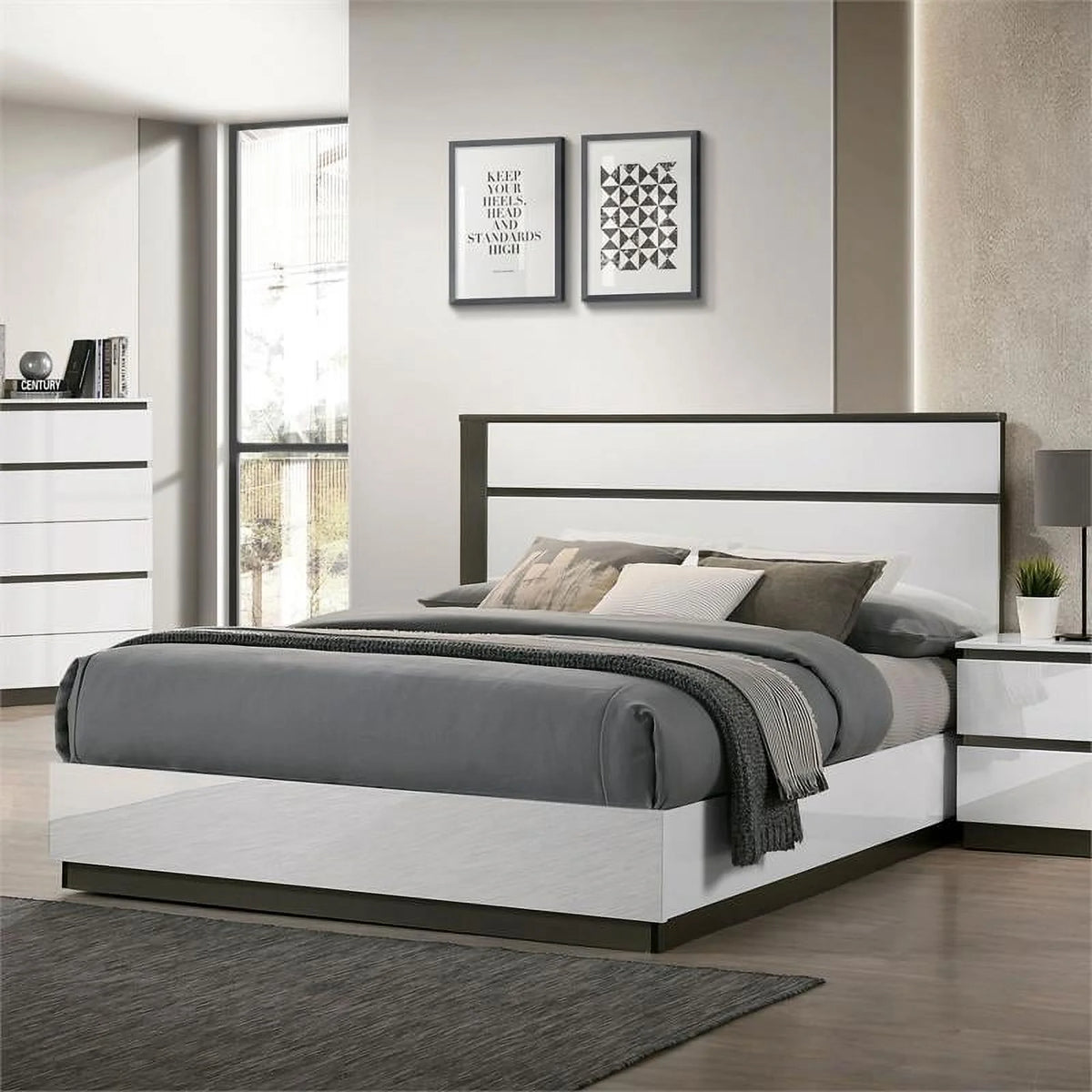 White Wood Platform King Bed A624
